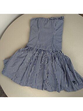 Abercrombie Kids Girls M Blue White Striped Strapless Cotton Sundress Smocked